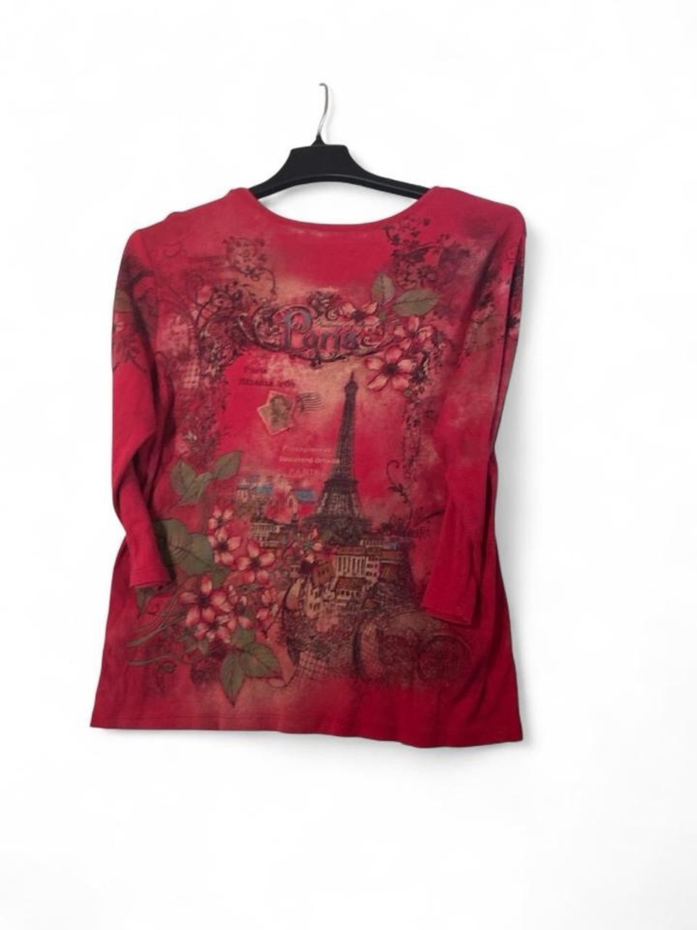 Christopher & Banks Red Eiffel Tower Floral Graphic Long Sleeve Tee - Picture 4 of 4